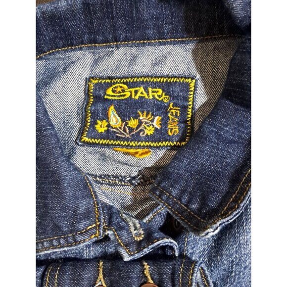 90s Star Jeans Womens Cropped Denim Jacket Y2K Style Medium Wash L/XL - Picture 2 of 7